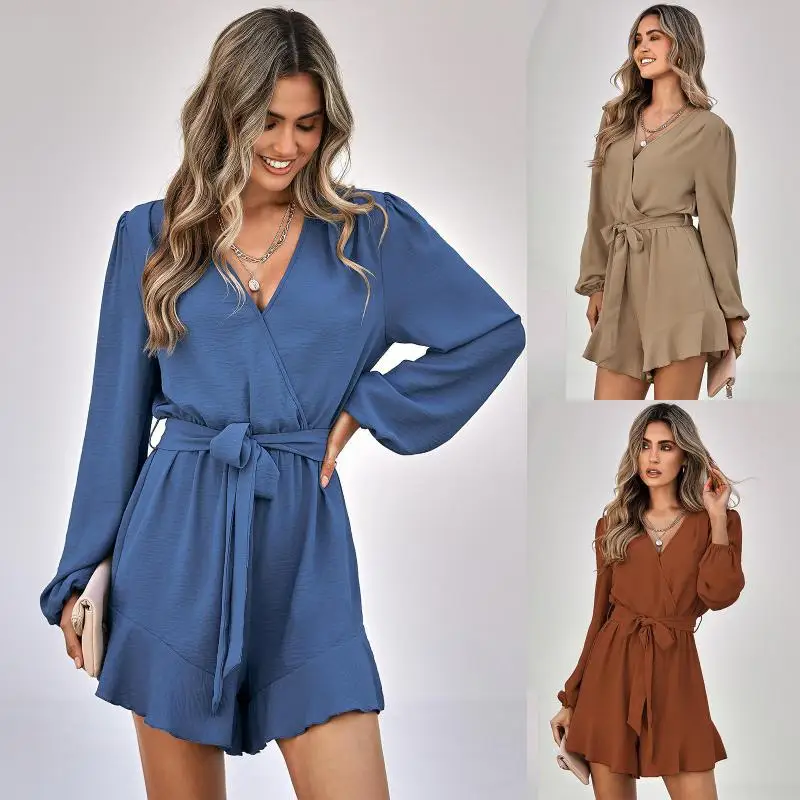 Spring Women's Short Girl Style Long Sleeve Blue Ruffle Sexy Deep V-neck Bow Belt Decorative Button One Piece Pants Skirt
Spring Women's Short Girl Style Long Sleeve Blue Ruffle Sexy Deep V-neck Bow Belt Decorative Button One Piece Pants Skirt