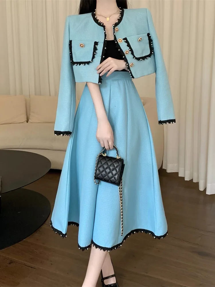 New Spring Korean Sweet Two Piece Set Women Jacket Coat + Long Skirt Suits Small Fragrance Beading 2 Piece Sets Women Outfits
New Spring Korean Sweet Two Piece Set Women Jacket Coat + Long Skirt Suits Small Fragrance Beading 2 Piece Sets Women Outfits