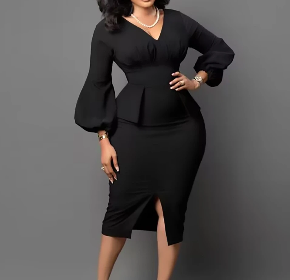 Spring Elegant Fashion Dress Women's Casual Office Dress Solid Color V Neck Puff Long Sleeve Wrap Hip Split Midi Pencil Dress
Spring Elegant Fashion Dress Women's Casual Office Dress Solid Color V Neck Puff Long Sleeve Wrap Hip Split Midi Pencil Dress