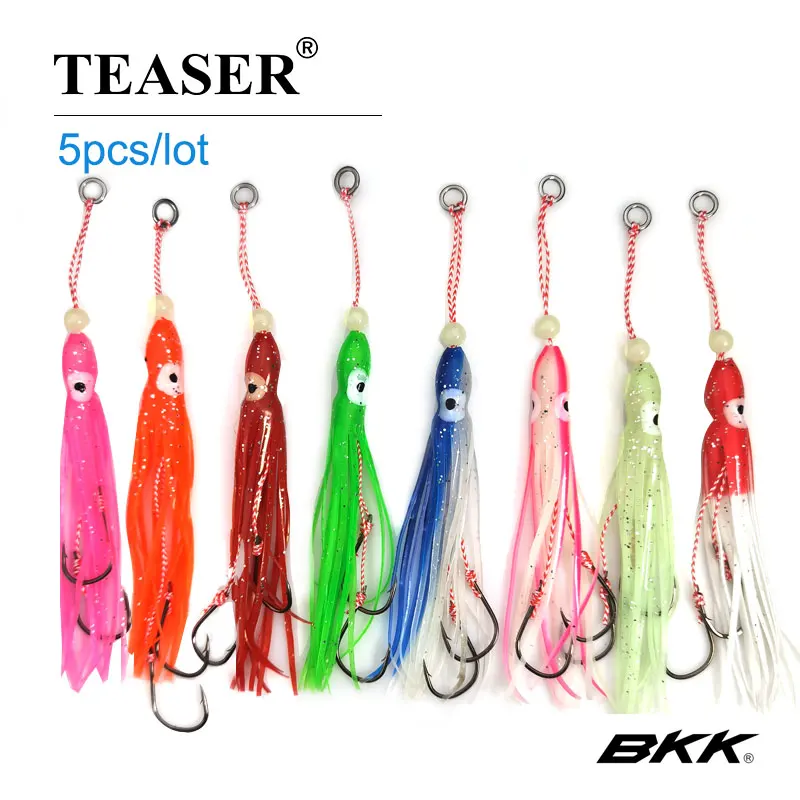 TEASER 5pcs Assist Hooks With BKK Squid Skirts Inchiku Assist Hooks Large Size Jig Octopus Squid Snapper Jig Hook 12cm Soft Bait
TEASER 5pcs Assist Hooks With BKK Squid Skirts Inchiku Assist Hooks Large Size Jig Octopus Squid Snapper Jig Hook 12cm Soft Bait