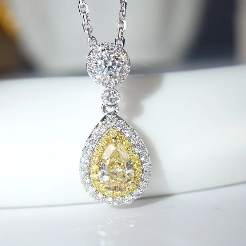 Synthetic Moissanite Group inlaid with D-color zircon pendant drop pear-shaped topaz pink diamond necklace female
Synthetic Moissanite Group inlaid with D-color zircon pendant drop pear-shaped topaz pink diamond necklace female