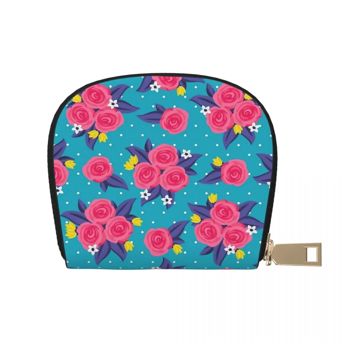 

Polka Dot Roses Leather Card Case With Zip Portable 9x11cm