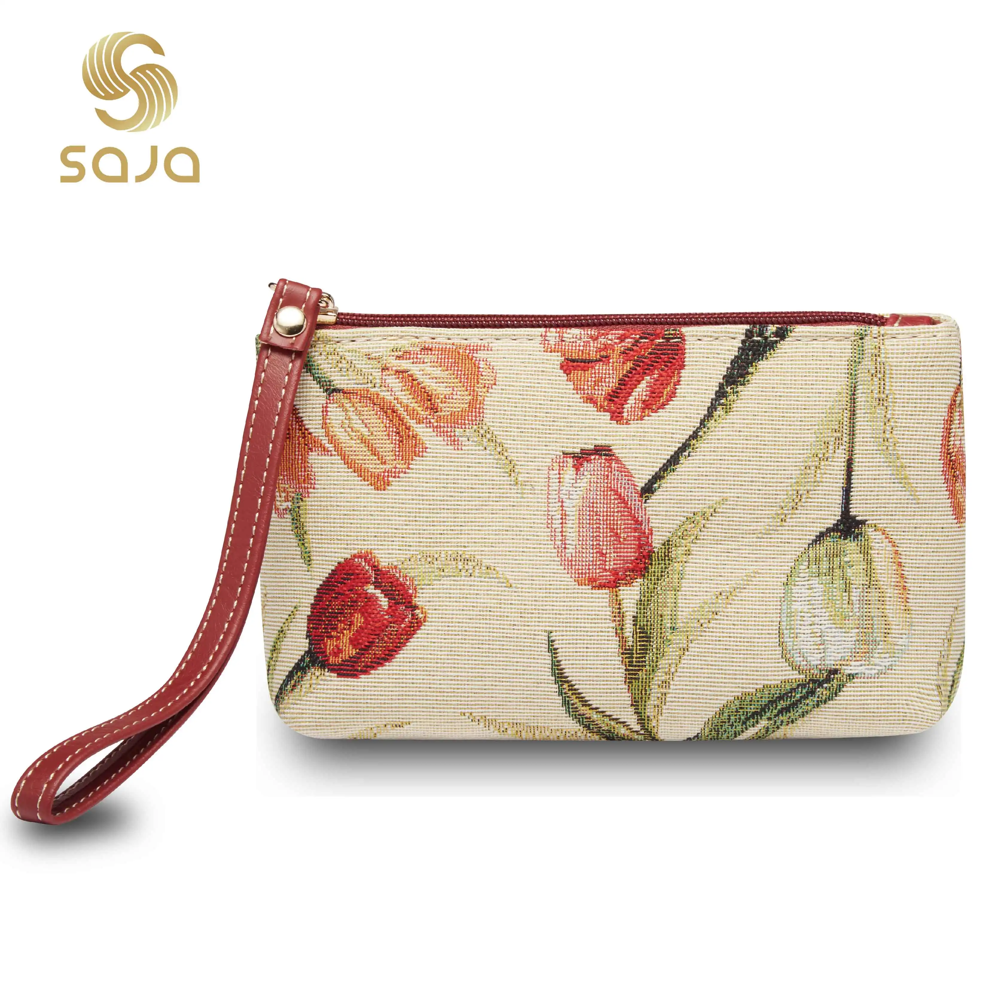 

SAJA Coin Purses Wristlets Wrist Bag Women's Wallet Tapestry Bags Pouch Tulip Flower Lipstick Credit Cards Cash Holder For Girl