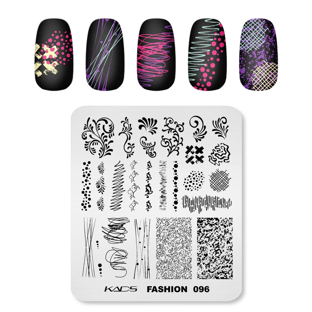 

KADS Fashion 096 Nail Stamping Plates for Nails Dots Line Net Plus Leaf Image Pattern Nail Plate Stamp Template Manicure DIY
