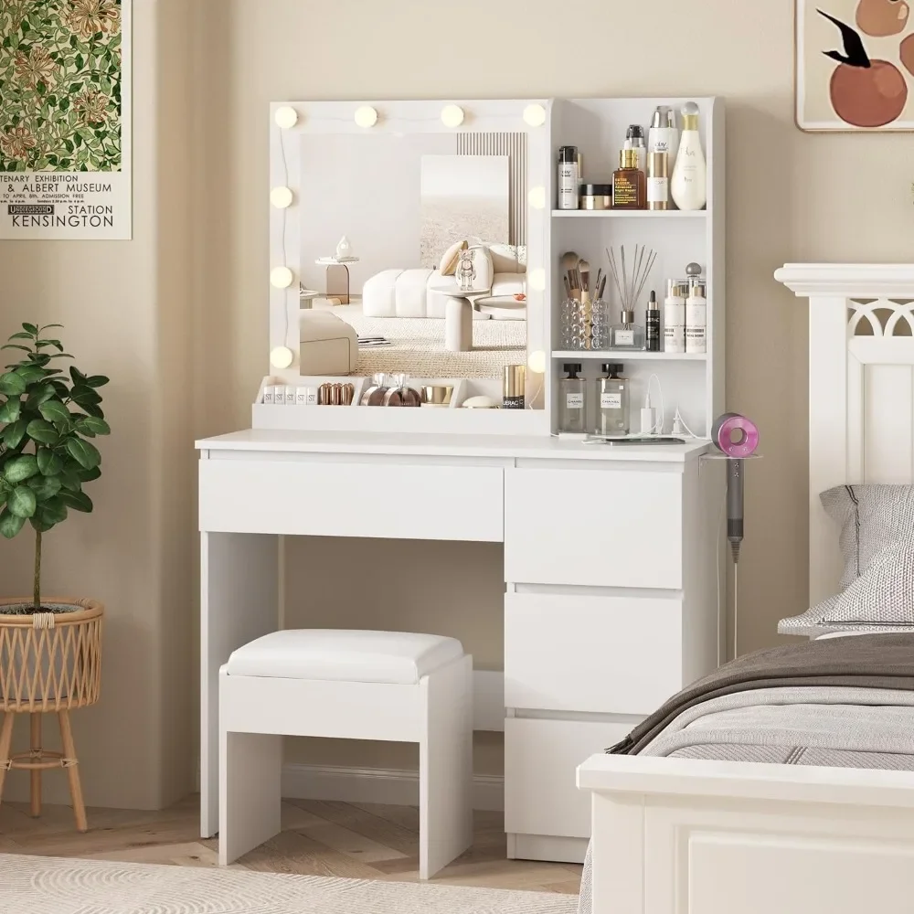 Dresser, Make-up Dresser Set with Mirror and Lamp, Dresser Storage with Power Strip, Lighting with Adjustable Brightness
Dresser, Make-up Dresser Set with Mirror and Lamp, Dresser Storage with Power Strip, Lighting with Adjustable Brightness