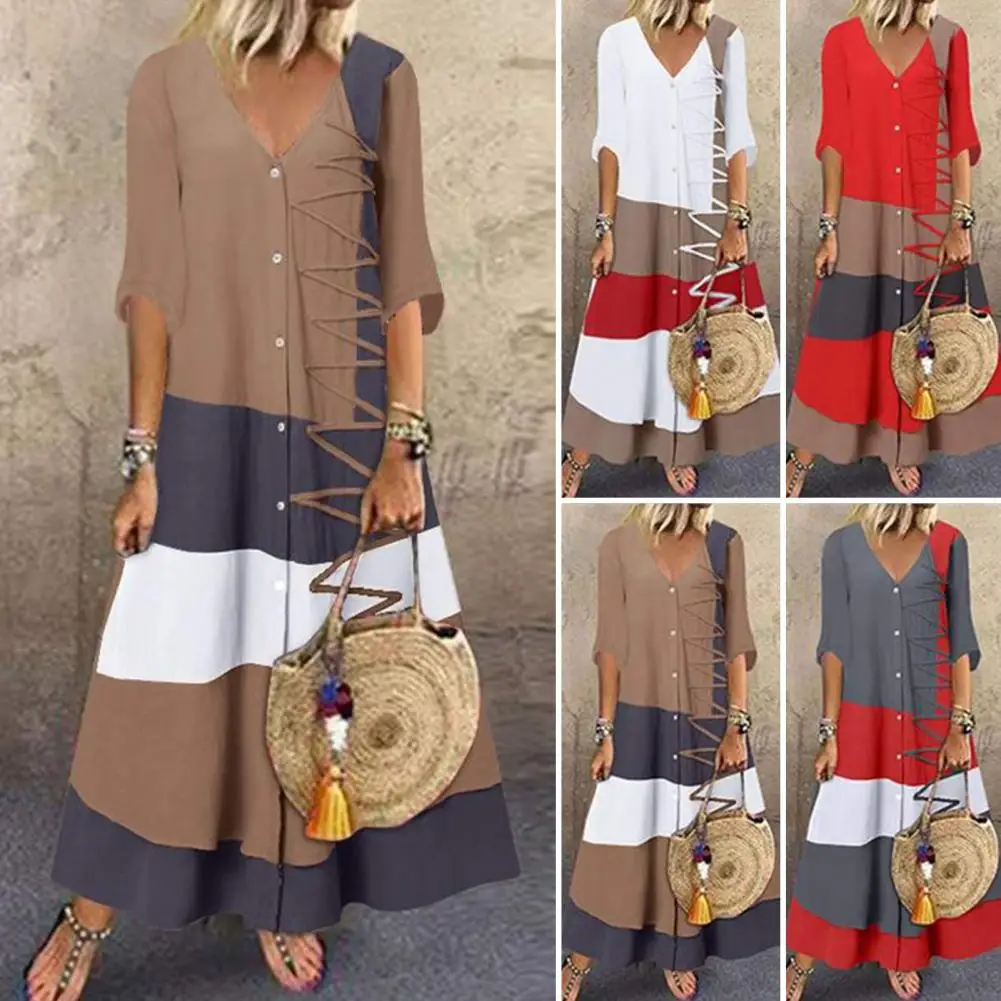 Women Long Dress V Neck Long Dress Comfortable Stylish Buttons Printed Boho Beach Long Dress Daily Life
Women Long Dress V Neck Long Dress Comfortable Stylish Buttons Printed Boho Beach Long Dress Daily Life