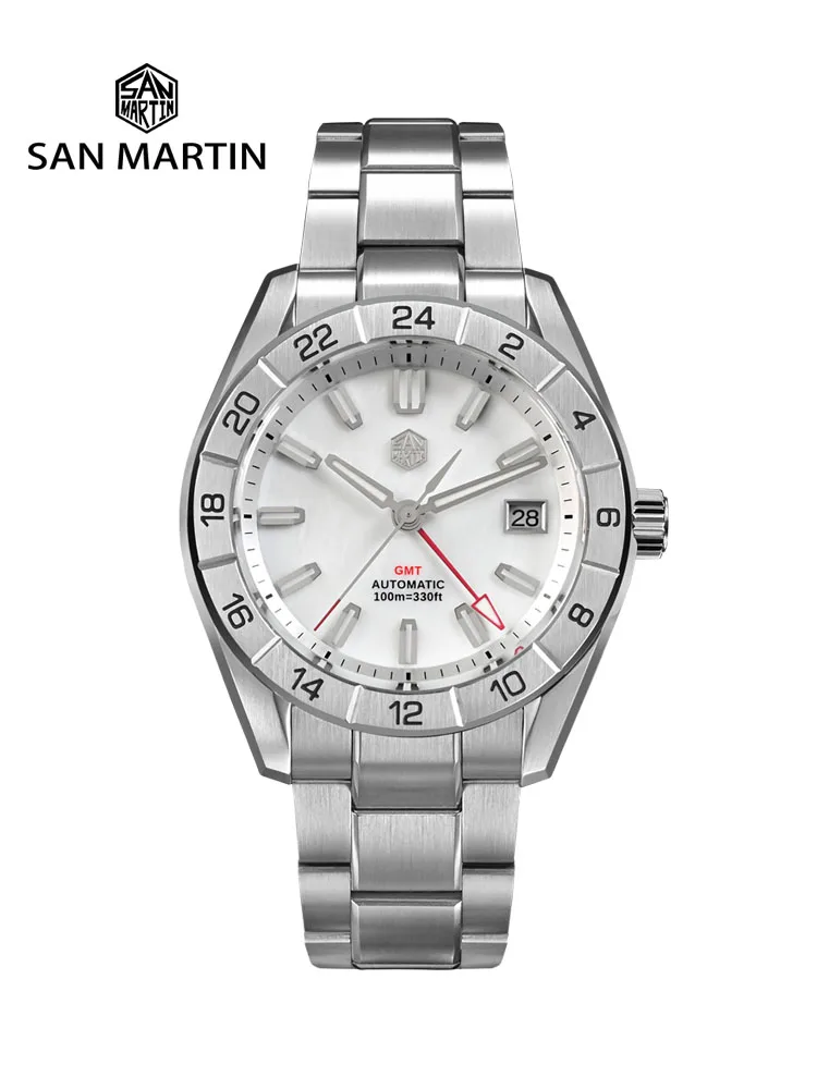 

San Martin 42mm MOP Dial Men's Luxury Watches Business Dress Watch NH34 GMT Automatic Mechanical Sapphire Luminous 10Bar SN0130