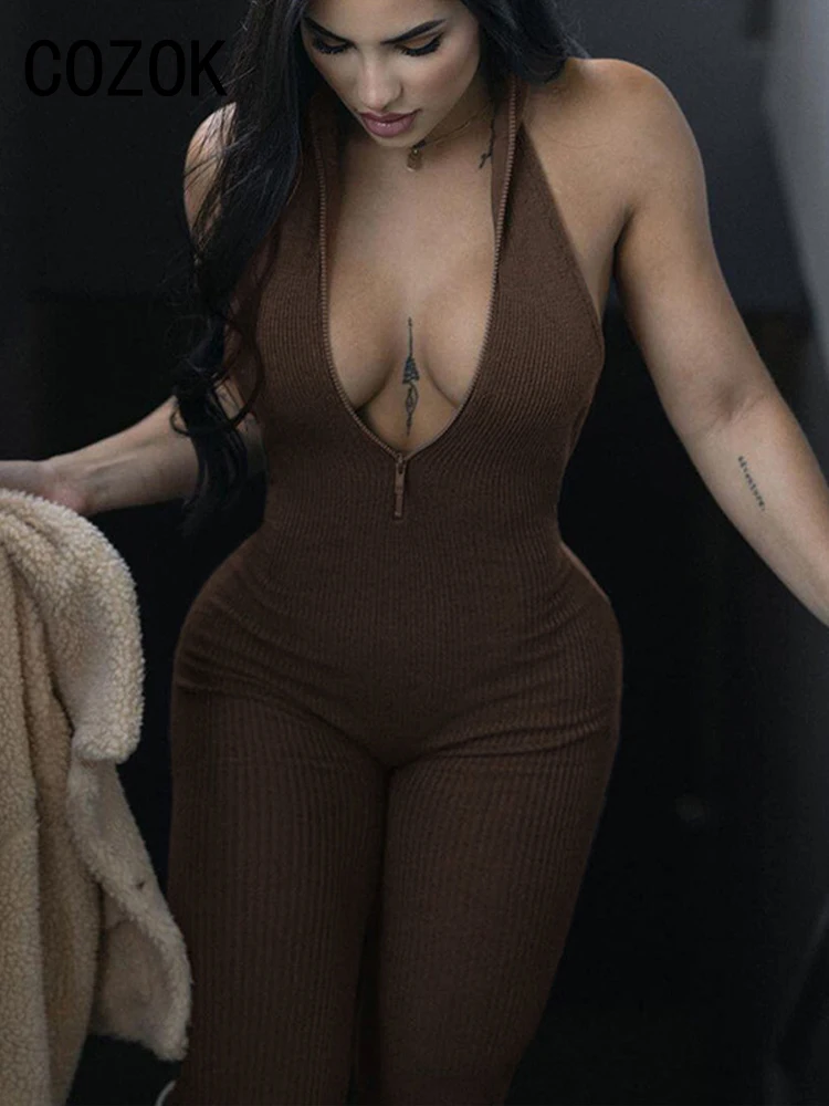 Cozok Halter Sexy Backless Jumpsuits Women Bodycon Sleeveless Zipper Rompers Overalls Sportswear Fashion Night Club Outfits 2024
Cozok Halter Sexy Backless Jumpsuits Women Bodycon Sleeveless Zipper Rompers Overalls Sportswear Fashion Night Club Outfits 2024