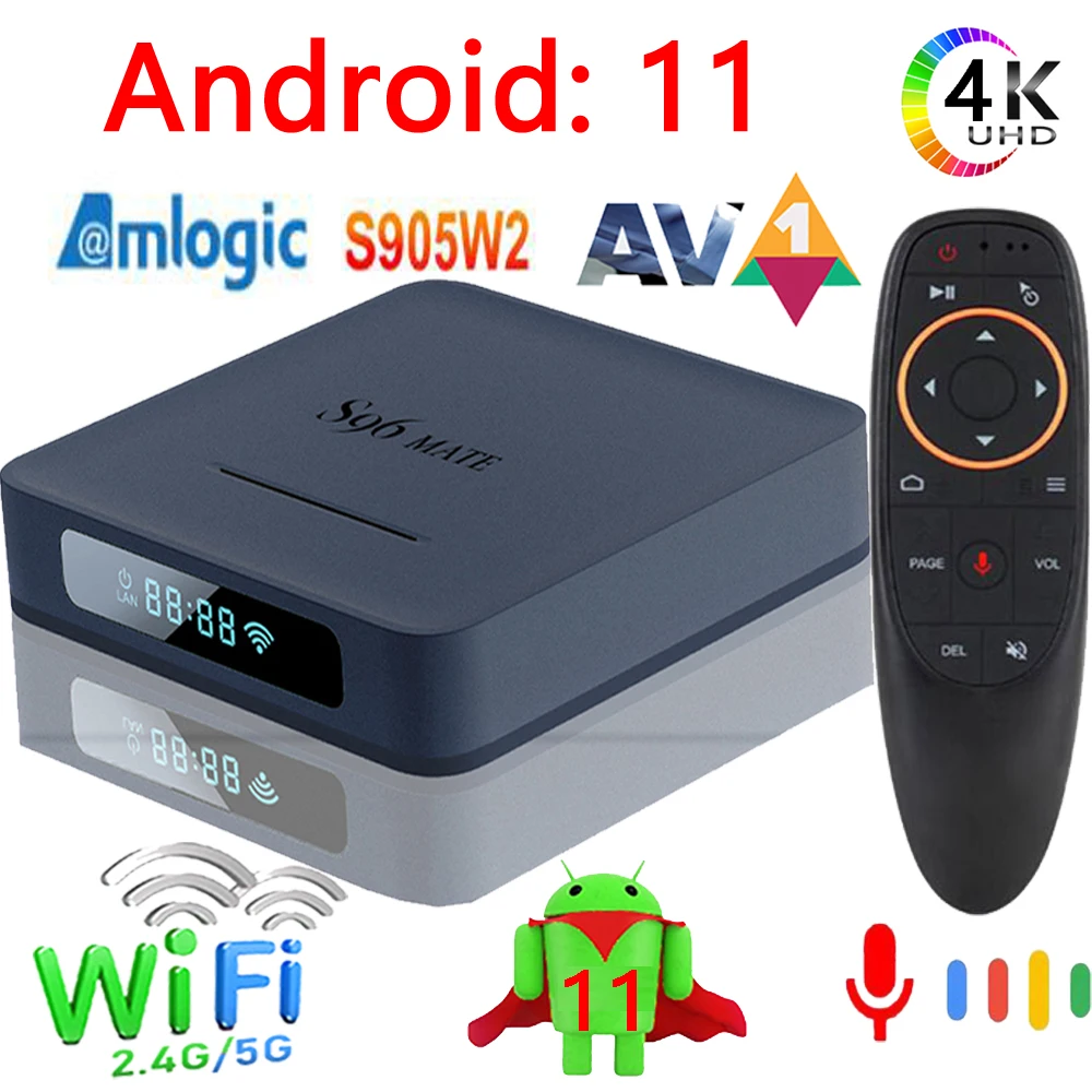 S96 Mate Smart TV Box Android 11 Amlogic S905W2 2 4G & 5G Wifi BT5.0 3D 4K Voice HD медиаплеер 32G 4GB | Электроника