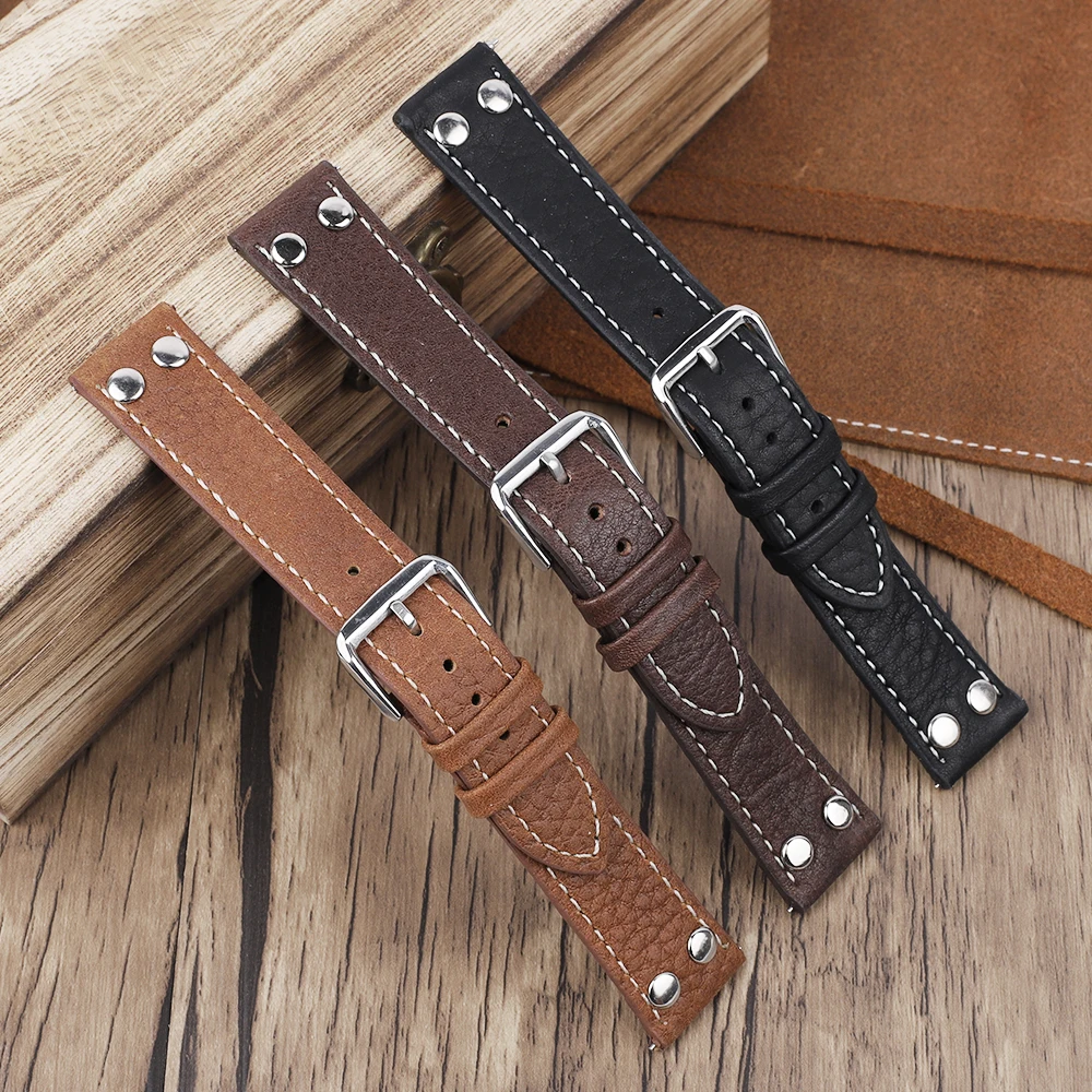 Genuine Leather Watch Strap 18mm 19mm 20mm 21mm 22mm 24mm Lychee Pattern Watch Band Black Brown Rivets Watchband Accessories
Genuine Leather Watch Strap 18mm 19mm 20mm 21mm 22mm 24mm Lychee Pattern Watch Band Black Brown Rivets Watchband Accessories