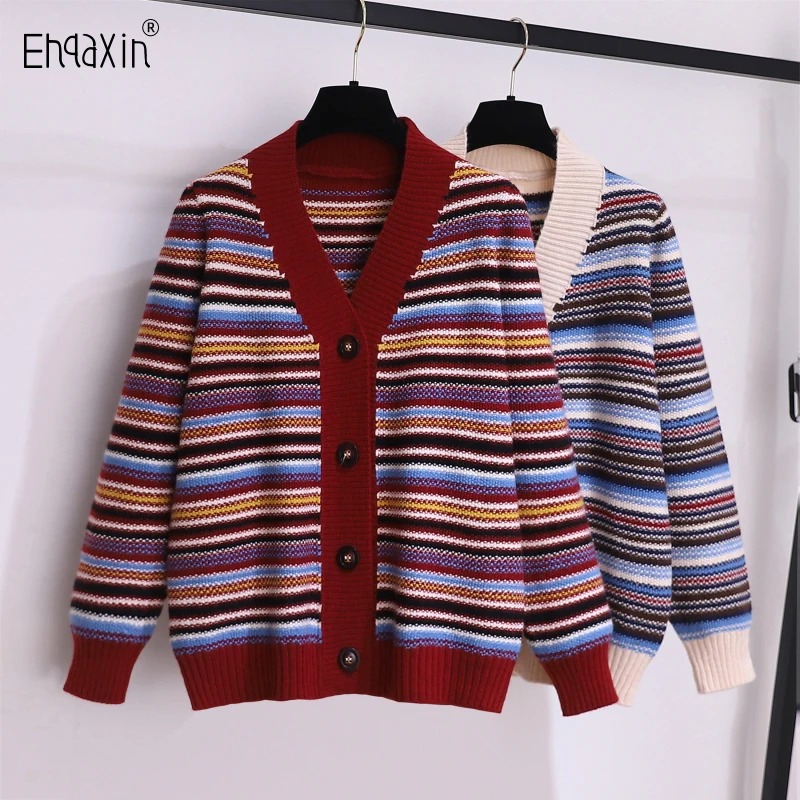 

EHQAXIN Women's Knitted Sweater 2022 Fashion Autumn Winter Loose Korean V-Neck Thickened Buttons Cardigan Coats Tops M-4XL