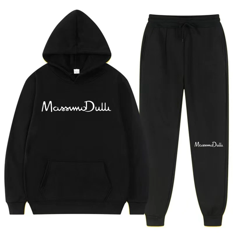 

Men Women Hooded Sets Massimo Dutti 2 Piece Suit Thick fleece Jogging Sweatshirts Oversized Tracksuit Hoodie+Pants Streetwear