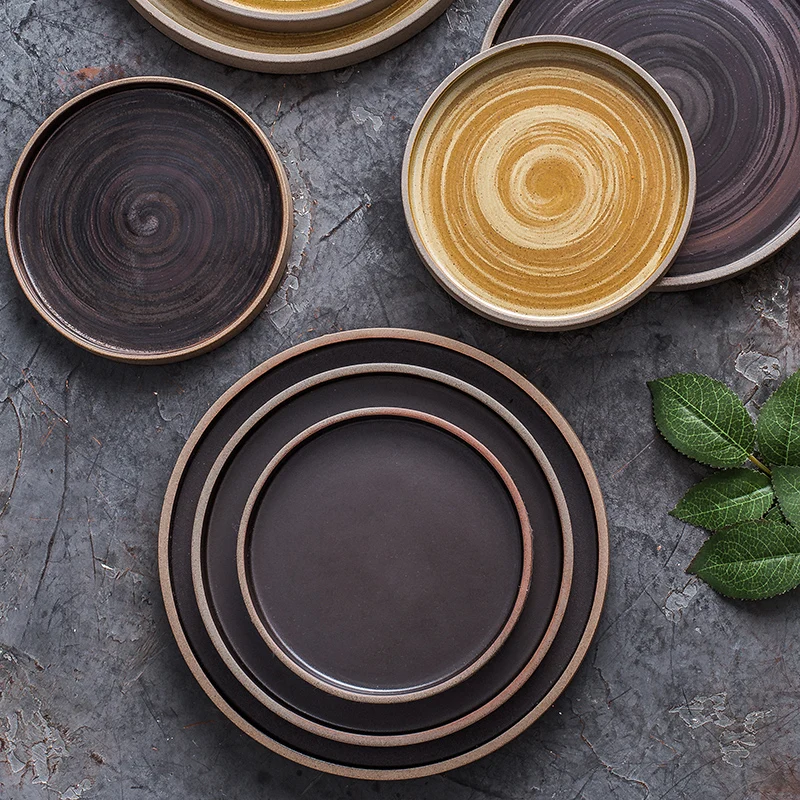 Japanese retro straight edge Western food plate coarse pottery flat bottom steak plate Korean and European cuisine tableware
Japanese retro straight edge Western food plate coarse pottery flat bottom steak plate Korean and European cuisine tableware