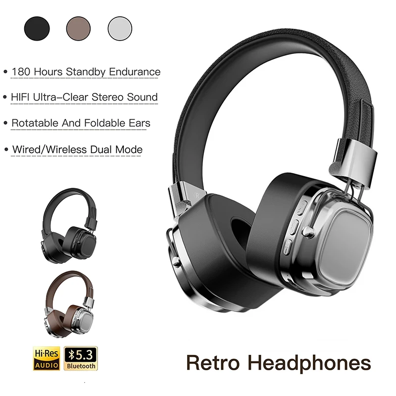 

New Retro Wireless Bluetooth 5.3 Headphone Foldable Hifi Stereo Subwoofer Noise Cancelling Headset Gaming Sports Music Earphone