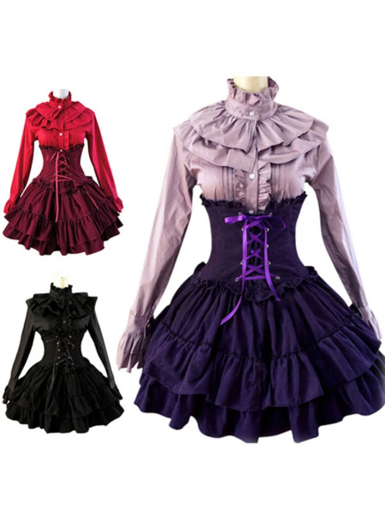 

Gothic Lolita Dress SK Lavender High Waist Lace Up Ruffles Lolita Skirt sweet lolita dress