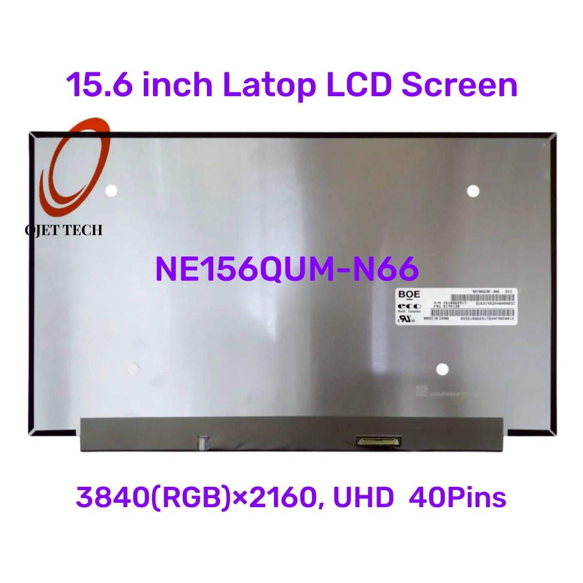 

15.6" IPS 4K Laptop LCD Screen NE156QUM-N66 For Lenovo ThinkPad T590 T15 P53s HDR 400 100% Adobe RGB UHD 3840x2160 40pins EDP