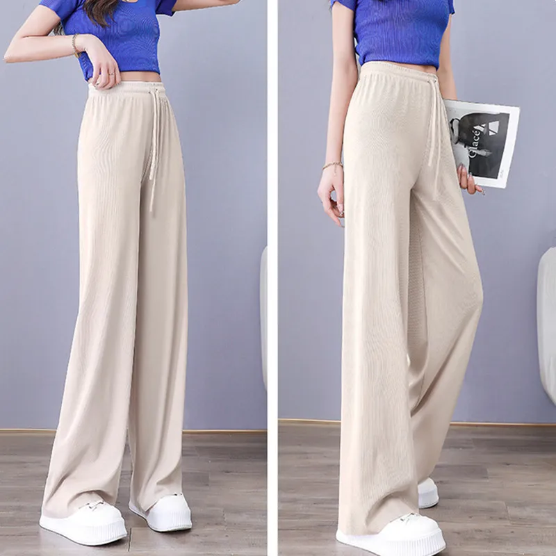 

Fashion Spring Summer Women Ice Silk Pants Loose Baggy Casual Trousers Female Streetwear Joggers Wide Leg Sweatpants Lady Slacks