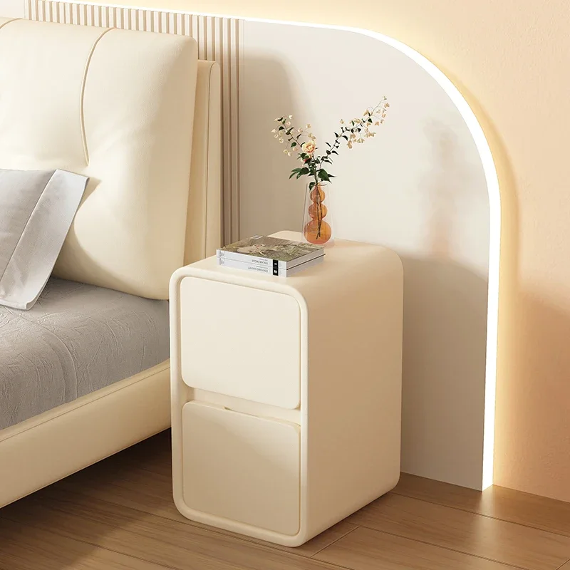 

Modern solid wood leather bedside cabinet Small ultra narrow 20cm minimalist mini storage cabinet