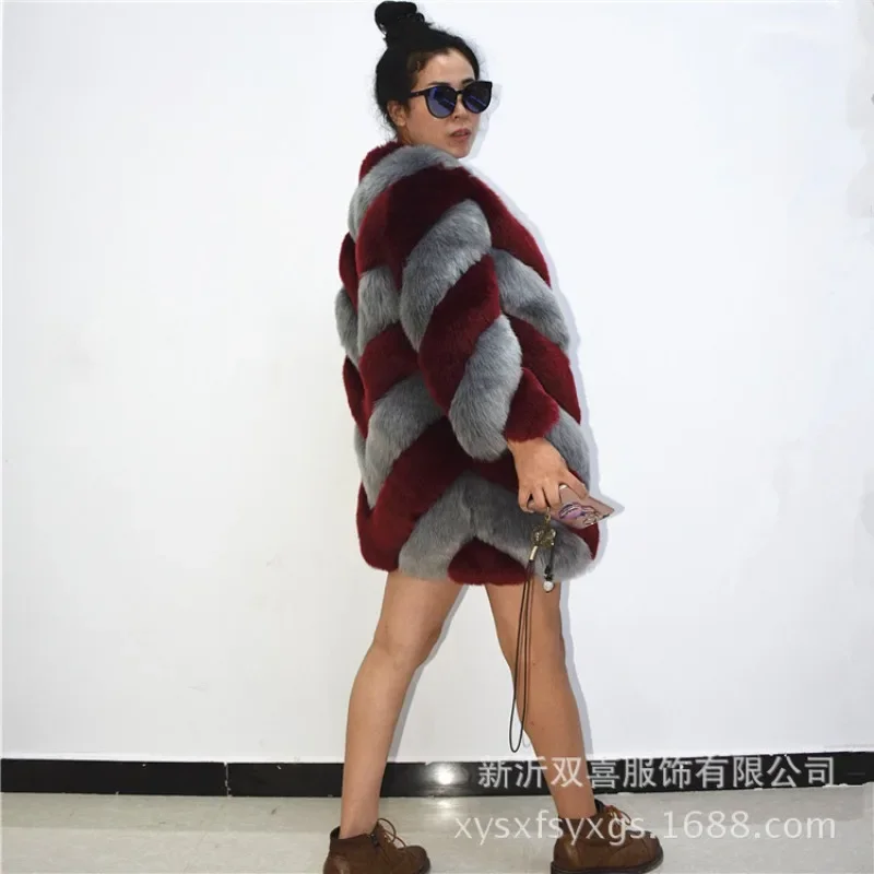 New mid length imitation fox fur fur fur coat for women's color matching, slim fitting, and warm fake fur coat
New mid length imitation fox fur fur fur coat for women's color matching, slim fitting, and warm fake fur coat