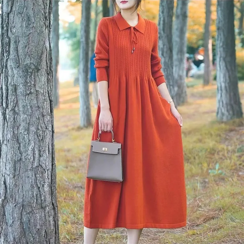 

Осенне-зимние корейские кашемировые вязаные шерстяные платья-свитеры женские утепленные длинные вязаные платья-свитеры