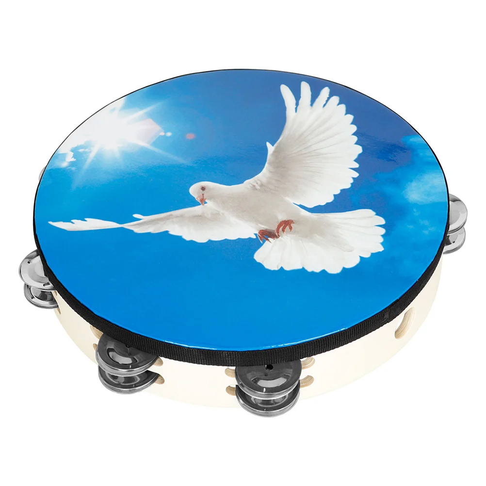 

10 Inch Tambourine Peace Dove Hand Percussion Jingles Hand Bell Musical Toys Musical Rhythm Instrument Kids Baby Infant