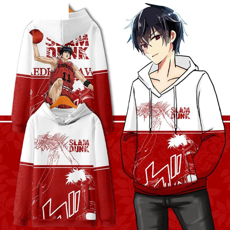 

Anime SLAM DUNK Shohoku High School Kaede Rukawa Cosplay Hoodie Hip Hop Graphic Sweatshirts Poleron Hombre Streetwear