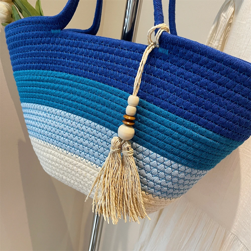 Striped Cotton Rope Tote with Tassel 14 Sf64566c82a924b9ab1820f2ce863ef87Z