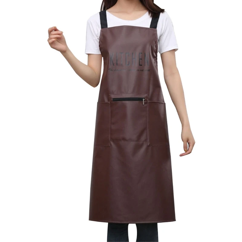 

Leather Work Apron with Pockets for Men Women with Crossback Waterproof Oil-proof Chef Cooking Aprons for Kitchen BBQ Grill