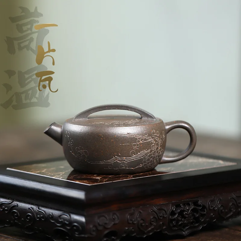 

Chinese Yixing Large Diameter High-end Purple Clay Teapot Famous Handmade Tea Pot Raw ore Mud Kettle Zisha Kungfu Tea Set 130ml