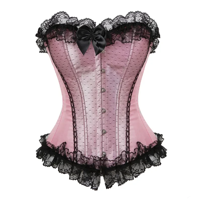 

Pink Corset Top Plus Size Women Bustier Overbust Sexy Lace up Floral Vintage Korset Burlesque Sexy Lingerie Fashion Corselets