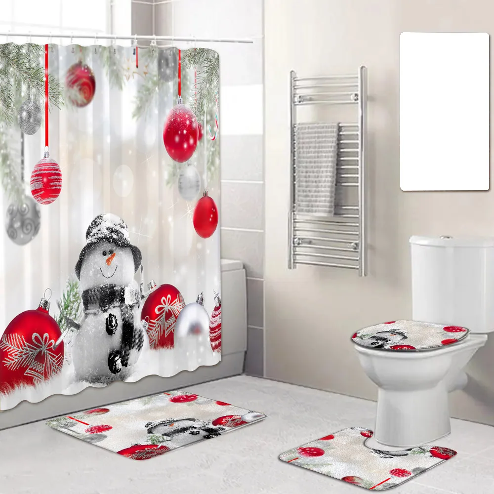 Christmas Shower Curtain Bath Rug Sets Snowman Red Rope Ball Pine Branches Winter Scenery Bathroom Decor Non-Slip Toilet Lid Mat
Christmas Shower Curtain Bath Rug Sets Snowman Red Rope Ball Pine Branches Winter Scenery Bathroom Decor Non-Slip Toilet Lid Mat