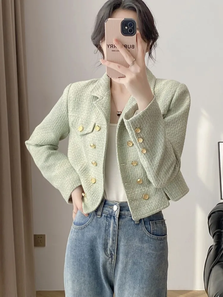 

Mint green Women's Tweed jacket short fragrance, autumn/winter women's jacket, plaid short top, new One piece classic jacket