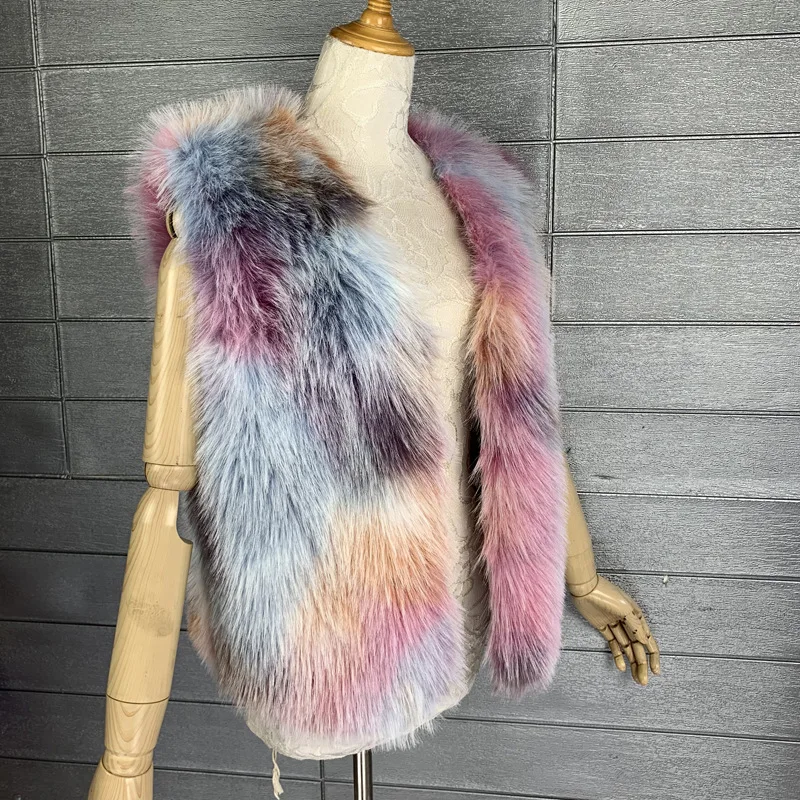 

Hot Sale Tie Dyed 2024 Autumn/Winter Eco friendly Tuscany Fur Vest Artificial Fox Hair