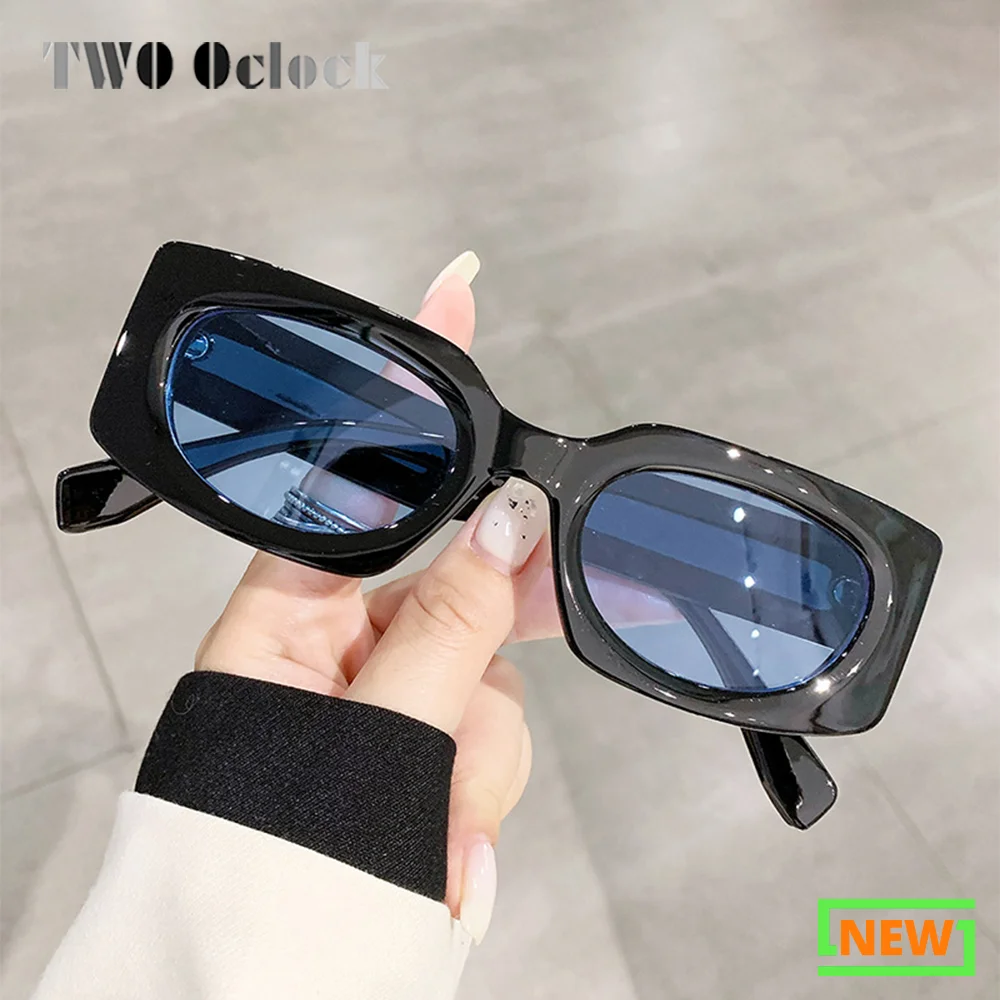 

Unisex Rectangle Sunglasses Women Men Thick Frame Retro 90s Black UV Protection Sun Glasses Light-tinted Lenses Female Shades