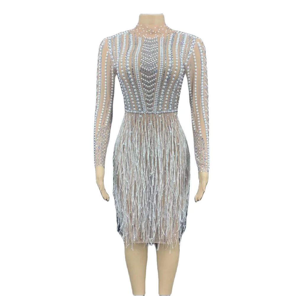 Sexy Tassel Nightclub Stage Wear Outfit Dress Black Mesh Perspective Evening Party Dress Women Professional Competition Dresses
Sexy Tassel Nightclub Stage Wear Outfit Dress Black Mesh Perspective Evening Party Dress Women Professional Competition Dresses