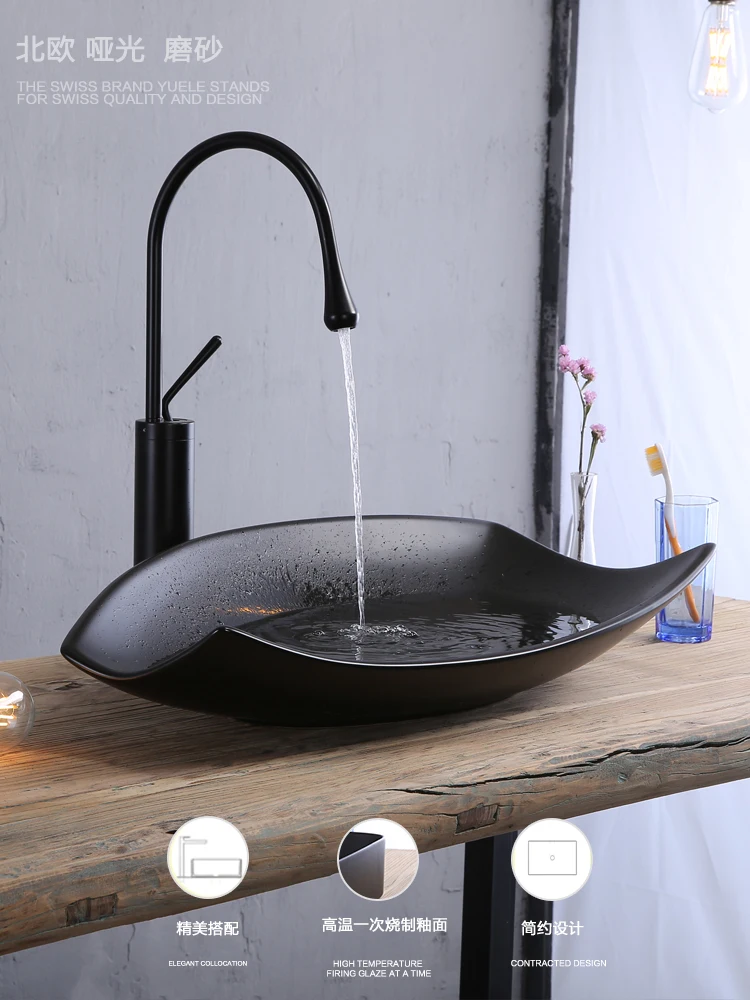 

Matte Black Table Basin Art Basin Special-Shaped Washbasin Inter-Platform Basin Basin Personality Wash Basin for Hotel