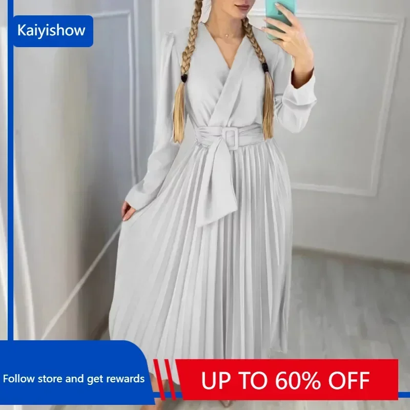 Casual Women Dresses New Long Sleeve Tie Solid Color V-Neck Slim Pleated Dresses African Fashion Temperament Elegant Dresses
Casual Women Dresses New Long Sleeve Tie Solid Color V-Neck Slim Pleated Dresses African Fashion Temperament Elegant Dresses