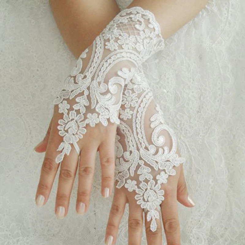 

1Pair Fashion Short Lace Gloves Mitten Fingerless Wedding Gloves Bridal Wedding Accessories Ladies Black Flower Guant