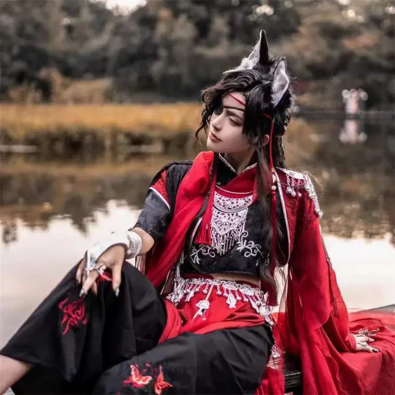 

Tian Guan Ci Fu Hua Cheng Cosplay Costume Red Chinese Antique Costume Han Fu Suit Halloween Uniform San Lang Cosplay