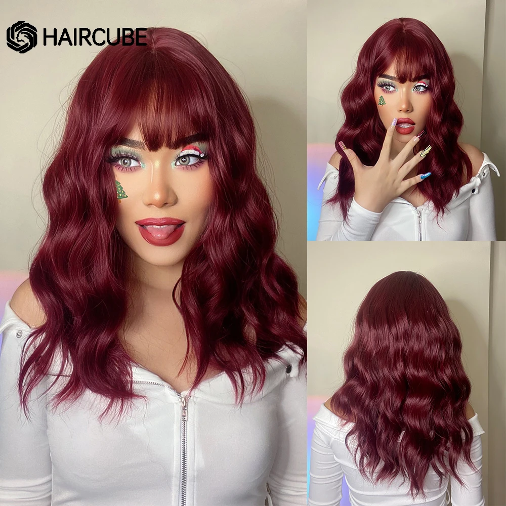 Рождественские синтетические парики HAIRCUBE, длинные волнистые винно-красные парики с челкой для чернокожих женщин, для вечеринки, косплея, термостойкие натуральные волосы
Рождественские синтетические парики HAIRCUBE, длинные волнистые винно-красные парики с челкой для чернокожих женщин, для вечеринки, косплея, термостойкие натуральные волосы