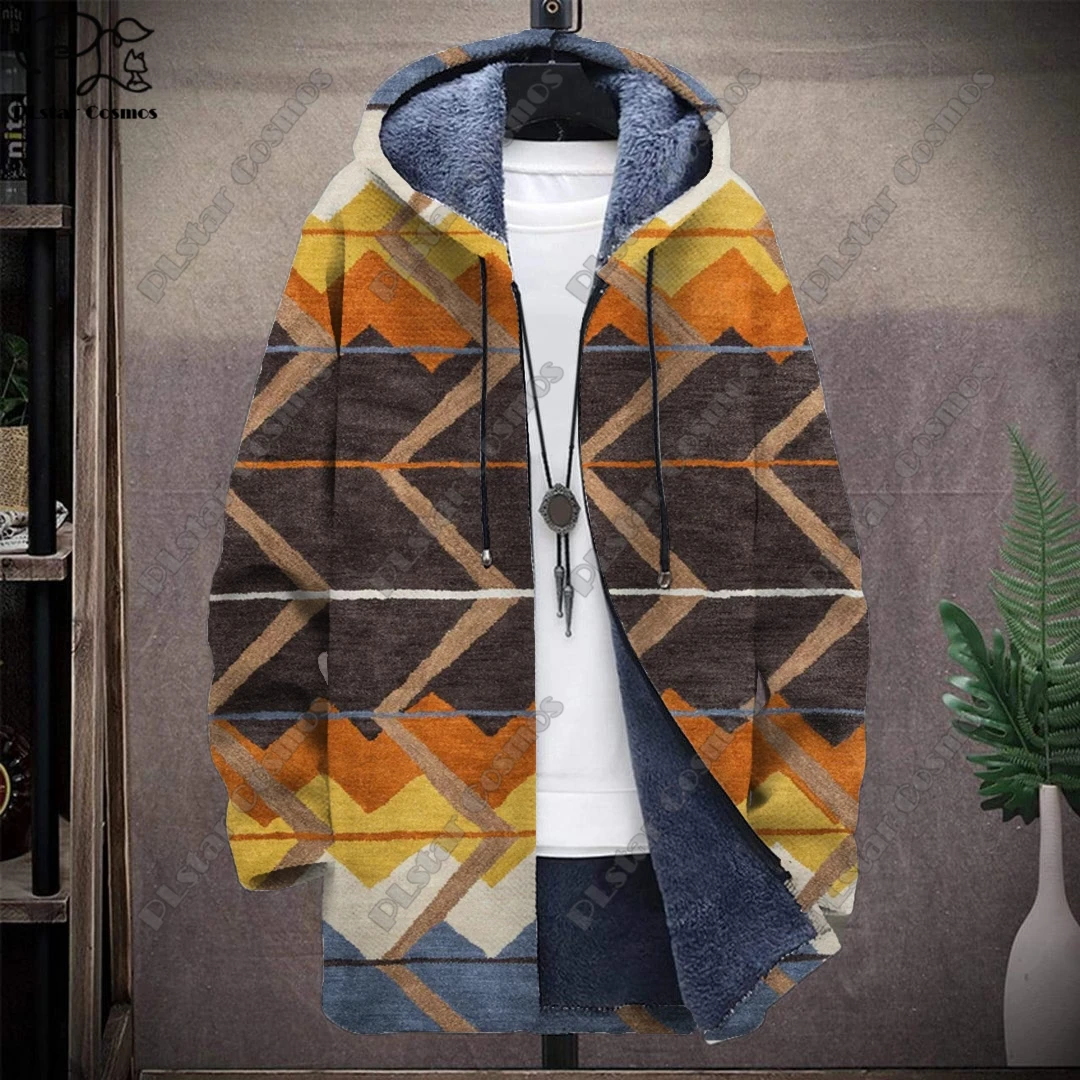 

3D printed colorful tribal retro pattern hooded zipper warm and cold-proof jacket for your own winter casual series-F4