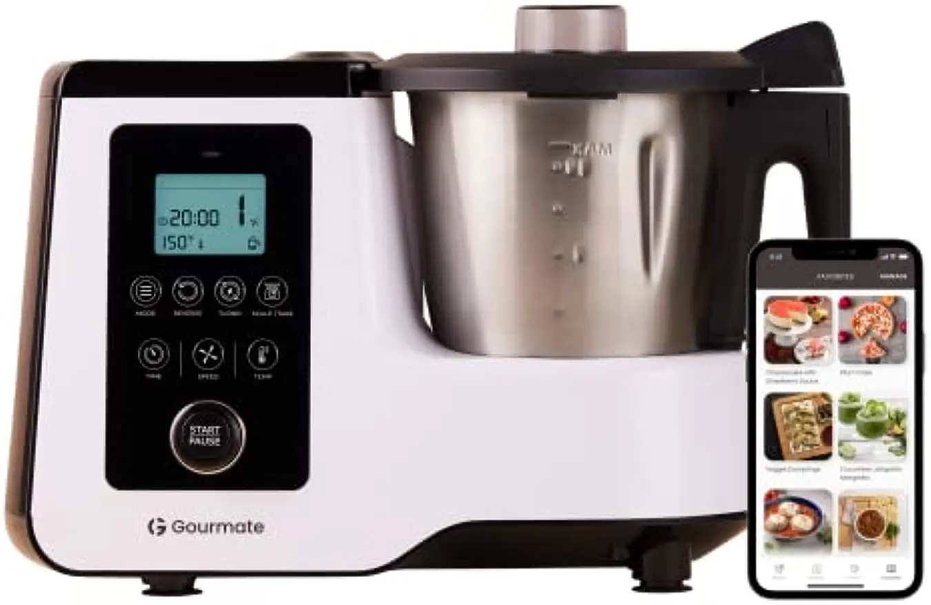 Gourmate 2.3 QT Multi-Cooker, 10+ Cooking Functions, Built-in Scale, Guided Recipes, Steam, Cook, Knead, Bluetooth App, White
Gourmate 2.3 QT Multi-Cooker, 10+ Cooking Functions, Built-in Scale, Guided Recipes, Steam, Cook, Knead, Bluetooth App, White
