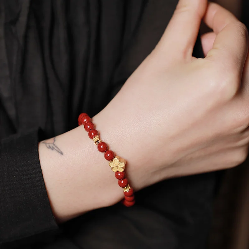

Natural High Content Cinnabar Purple Gold Sand Bracelet Chinese Style New Style Peach Blossom Bracelet