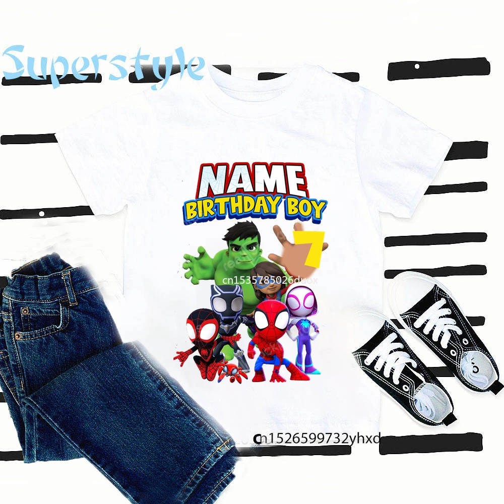 

Marvel Spiderman Iroman Captain America Hulk Personalized Name Boys Shirts Summer SuperHero Birthday Short Sleeved Girl T-shirt