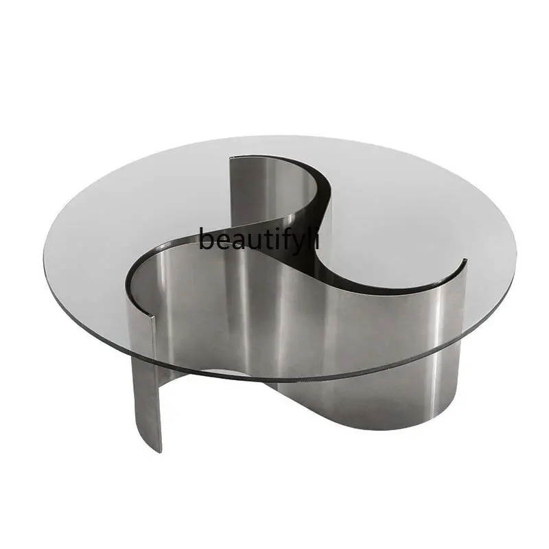 

Современный минималистичный круглый журнальный столик yj из нержавеющей стали для гостиной в скандинавском стиле креативный чайный столик из закаленного стекла