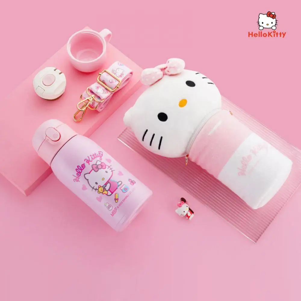 

600Ml Kawaii Sanrio Hello Kitty Kuromi Cinnamoroll Anime Figure Thermos Cup Kettle Straw Strap 316 Portable Gift Box Cup Sets