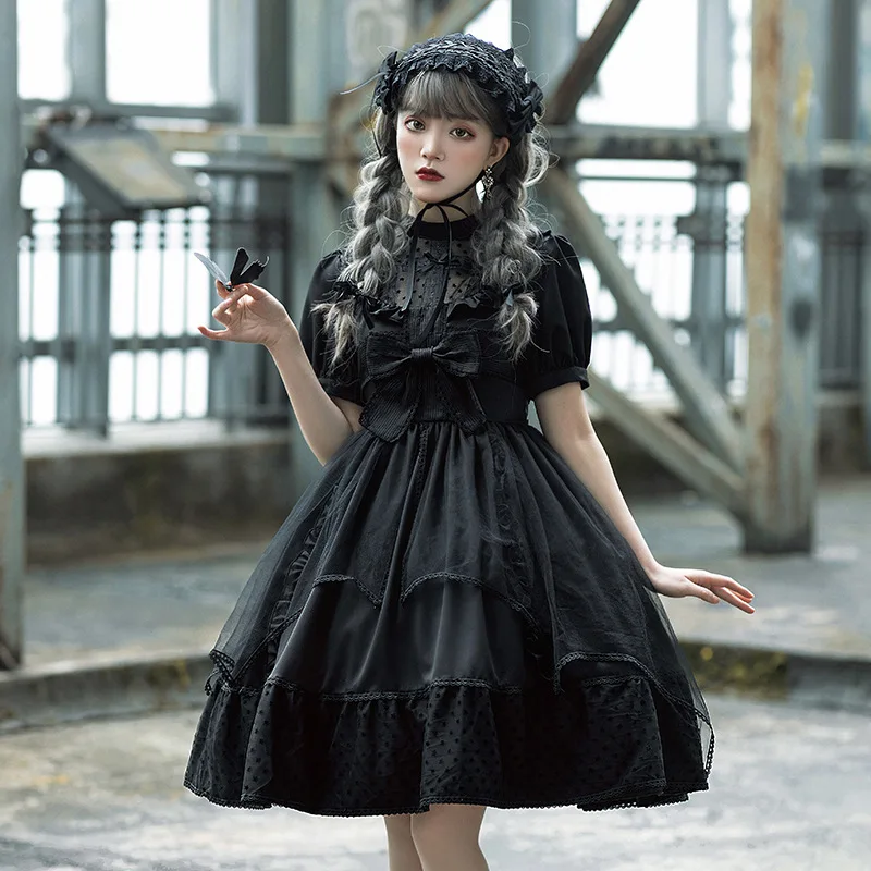 Fashion Goth Sweet Japanese Lolita Girls Summer Mesh Dark Gothic Black Short Sleeve Lolita Op Dresses Princess Cosplay Harajuku
Fashion Goth Sweet Japanese Lolita Girls Summer Mesh Dark Gothic Black Short Sleeve Lolita Op Dresses Princess Cosplay Harajuku