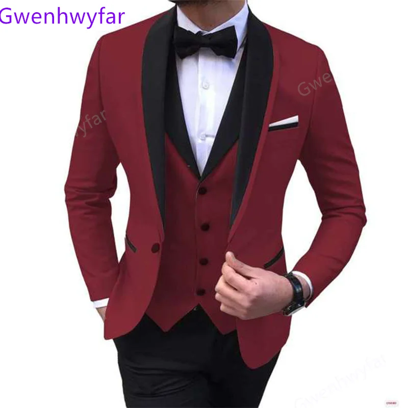 

Осень 2022, высококачественные свадебные костюмы для жениха Gwenhwyfar, однобортные официальные мужские смокинги для выпускного вечера, пальто + брюки + жилет