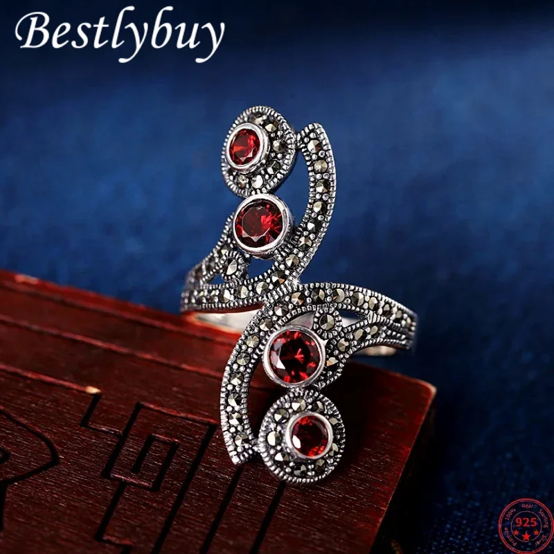 Genuine S925 Sterling Silver Charms Rings for Women New Fashion Hollow Geometric Garnet Marcasite Punk Jewelry Free Shipping
Genuine S925 Sterling Silver Charms Rings for Women New Fashion Hollow Geometric Garnet Marcasite Punk Jewelry Free Shipping