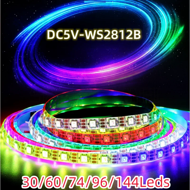 

1m/3m/4m/5m DC5V WS2812B Led Strip 30/60/74/96/144 Leds Smart 5050 RGB Pixel Strip Black/White PCB IP30/65/67 WS2812IC Led Light